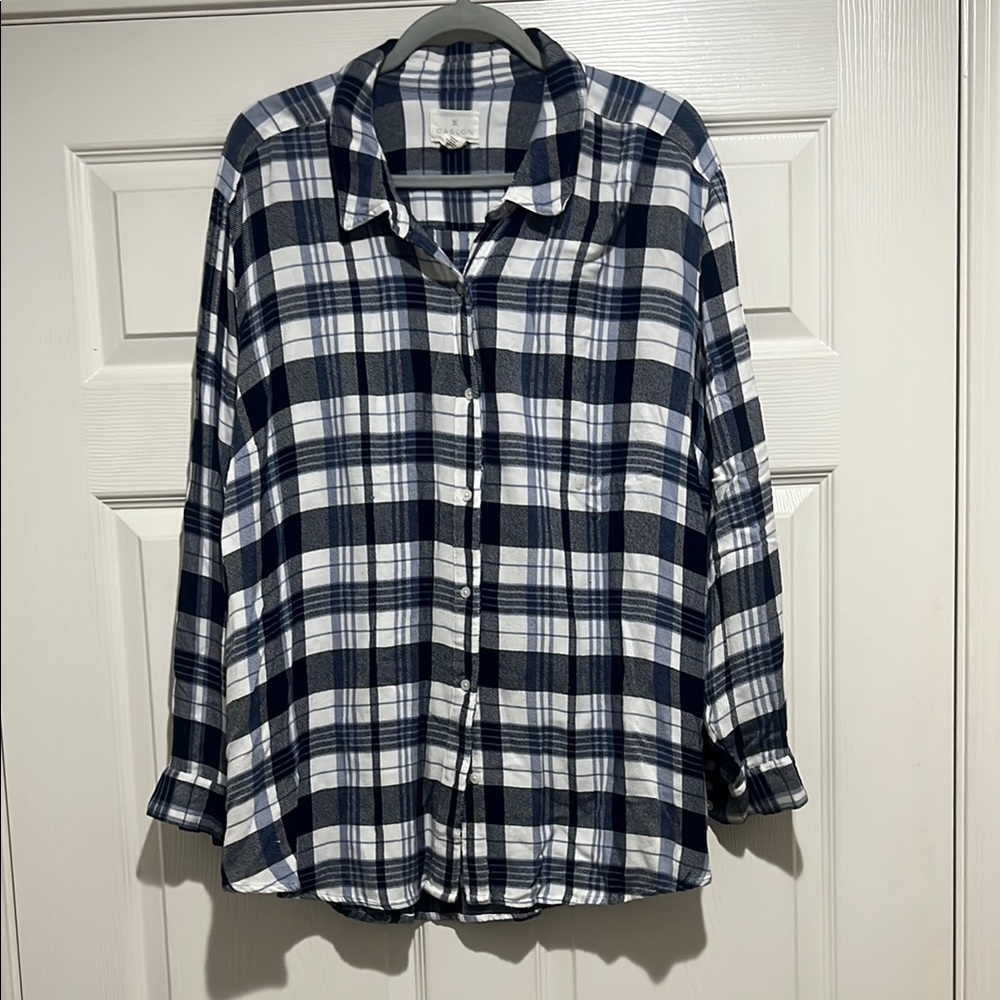 Caslon Blue and White Plaid Button Down Shirt